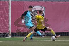 Bayernliga Süd - Saison 2022/2023 - FC Ingolstadt 04 - SV Kirchanschöring - Torwart Markus  Ponath (Nr.40 - FCI) -  Jauck Simon gelb Kirchanschöring - Foto: Meyer Jürgen