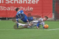 AUDI - Schanzer Amateur Cup - Halbfinale 1 - Saison 2024/25 - FC Mindelstetten - SV Menning - Florian Dormeier blau Menning - Moritz Liedl weiss Mindelstetten - Foto: Meyer Jürgen