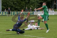 BZL - Oberbayern Nord - SV Manching - VFB Eichstätt II - Schmidt Tim (#20 Manching) grün - Max Dörfler Torwart Eichstätt - Foto: Jürgen Meyer