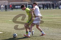 U17 DFB-Nachwuchsliga - Saison 2024/25 - FC Ingolstadt 04 - TSG Hoffenheim - Alexander Meyer weiss FCI - Maximilian Theuer gelb Hoffenheim - Foto: Meyer Jürgen