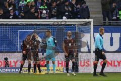 2.BL; Hamburger SV - FC Ingolstadt 04; Tor für Hamburg, Enttäuschung bei Rico Preißinger (6, FCI) Jonatan Kotzke (25, FCI) Torwart Fabijan Buntic (24, FCI) Nico Antonitsch (5, FCI)