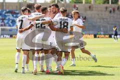 3. Liga; 1. FC Saarbrücken - FC Ingolstadt 04 - Tor Jubel Treffer 0:2 Marcel Costly (22, FCI) mit Sebastian Grönning (11, FCI) Dennis Borkowski (7, FCI) Benjamin Kanuric (8, FCI) Max Plath (14 FCI) Lukas Fröde (34, FCI) Simon Lorenz (32, FCI)