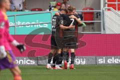 3.Liga - Saison 2023/2024 - FC Ingolstadt 04 -  1. FC Saarbrücken - Der 1:0 Führungstreffer durch Benjamin Kanuric (Nr.8 - FCI) - jubel - Julian  Klügl (Nr.31 - FCI) - Foto: Meyer Jürgen