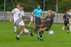 Bayernliga Süd - Saison 2021/2022 - FC Ingolstadt 04 II - SV Donaustauf - Riedl Fabio (#18 FCI) - Fabian Vogl weiss #3 Donaustauf - Foto: Meyer Jürgen