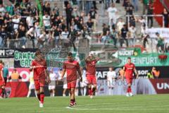3. Liga; FC Ingolstadt 04 - 1. FC Schweinfurt 05; 2:3 Tor Jubel Treffer Marcel Costly (22, FCI) Frederik Christensen (11, FCI) Max Besuschkow (17, FCI) enttäuscht, hinten feiert Schweinfurt