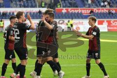 2023_11_11 - 3. Liga - Saison 2023/24 - MSV Duisburg - FC Ingolstadt 04 - Der 0:1 Führungstreffer durch David Kopacz (Nr.29 - FCI) - jubel - Julian  Klügl (Nr.31 - FCI) - Pascal Testroet (Nr.37 - FCI) -  - XXXXX - Foto: Meyer Jürgen