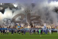 2.BL; Karlsruher SC - FC Ingolstadt 04; Spiel ist aus 2:2 Unentschieden, Fan Fankurve Banner Fahnen Spruchband, Ingolstadt steigt ab in die drritte Liga