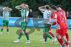 Landesliga - Saison 2025/26 - SV Manching - TSV Dachau  - Fabian  Neumayer (Nr.9 - SV Manching) - Marcel Posselt (Nr.12 - SV Manching) mit enttäuschten Gesichtern - Foto: Meyer Jürgen