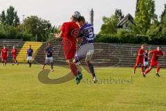 Bayernliga Süd - Saison 2021/2022 - FC Ingolstadt 04 II - Schwaben Augsburg - Rausch Thomas (#18 FCI) und Dennis Ruisinger Augsburg beim Zweikampf in der Luft und verletzen sich - Foto: Meyer Jürgen