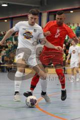 Lotto - Hallen - Bayerncup - Oberbayern -  Saison 2022/2023  - FC Fatih - Traunstein - 1:1 - Deniz Sari rot Fatih - Gentian Vokri weiss Traunstein - Foto: Meyer Jürgen