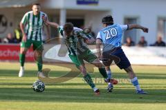 Landesliga - Saison 2025/26 - SV Manching - SV Cosmos Aystetten - Johannes  Dexl (Nr.13 - SV Manching) - Dejan Durasinovic blau Aystetten - Foto: Meyer Jürgen