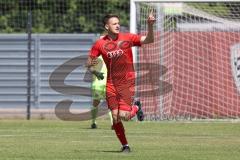 Bayernliga Süd - Saison 2021/2022 - FC Ingolstadt 04 II - SpVgg Hangkofen - Der 2:2 Ausgleichstreffer durch Gashi Egson (#7 FCI) - jubel - Sebastian Meier Torwart Hangkofen - Foto: Meyer Jürgen