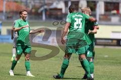 Freundschaftsspiel - Saison 2023/2024 - SV Manching  - FSV Fortuna Regensburg - David Meier (Nr.25 - SV Manching) schiesst den 1:0 Führungstreffer - jubel - Foto: Meyer Jürgen