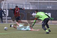Bayernliga Nord - Saison 2024/25 - FC Ingolstadt 04 II - DJK Ammerthal - Micah Ham (Nr.25 - FCI U21) - Michael Janner blau Ammerthal - Christopher Sommerer Torwart Ammerthal - Foto: Meyer Jürgen