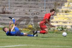Bayernliga Nord - Saison 2023/2024 - FC Ingolstadt 04 - Würzburger FV 04 - Moritz Wiezorrek (Nr.15 - FCI U21) - Michel Dennie blau Würzburg - Foto: Meyer Jürgen
