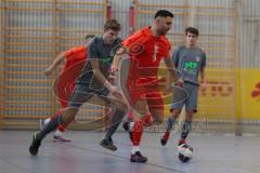 Lotto - Hallen - Bayerncup - Oberbayern -  Saison 2022/2023  - FC Fatih Ing - TSV Murnau - 2:1 - Mehmet Sin rot Fatih - Luis Zehetmeier grau Murnau - Foto: Meyer Jürgen