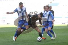 3. Liga - 1. FC Magdeburg - FC Ingolstadt 04 - Thomas Keller (27, FCI) Bittroff Alexander (24 Magdeburg) Jacobsen Thore (22 Magdeburg) wird gefoult