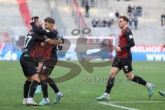 3. Liga; FC Ingolstadt 04 - 
SV Sandhausen; Tor Jubel Treffer 1:0 Yannick Deichmann (20, FCI) mit Pascal Testroet (37, FCI) Simon Lorenz (32, FCI)