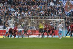 3.Liga - Saison 2022/2023 - TSV 1860 München - FC Ingolstadt 04 -Torwart Marius Funk (Nr.1 - FCI) - Hans Nunoo Sarpei (Nr.14 - FCI) rettet auf der Linie -  Foto: Meyer Jürgen