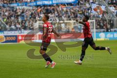 3.Liga - Saison 2022/2023 - TSV 1860 München - FC Ingolstadt 04 - Der 0:1 Führungstreffer durch Marcel Costly (Nr.22 - FCI) - Hans Nunoo Sarpei (Nr.14 - FCI) - Jubel - Foto: Meyer Jürgen