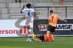 3.Liga - Saison 2023/2024 - SC Freiburg II - FC Ingolstadt 04 - Mladen Cvjetinovic (Nr.19 - FCI) - Jannik Mause (Nr.7 - FCI) - Jordy Makengo (Nr.4 - Freiburg II) - Foto: Meyer Jürgen