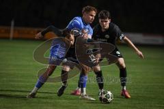 Landesliga - Saison 2026/27 - SV Manching - VFB Durach - Vincent Amann (Nr.5 - SV Manching) - Niklas Eggensperger blau Durach - Aydin Berkan (Nr.13 - SV Manching) links - Foto: Meyer Jürgen
