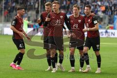 2023_11_11 - 3. Liga - Saison 2023/24 - MSV Duisburg - FC Ingolstadt 04 - Der 0:2 Führungstreffer durch Lukas Fröde (Nr.34 - FCI) - jubel - Simon  Lorenz (Nr.32 - FCI) - Paul Herbert (Nr.28 - FCI) - Ryan Malone (Nr.16 - FCI) - Foto: Meyer Jürgen