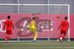 A - Junioren Bundesliga Süd/Südwest -  Saison 2021/2022 - FC Ingolstadt 04 - 1. FC Saarbrücken - Der 1:2 Anschlußtreffer  - Bock Julian Torwart (#33 FCI) wird durch einen Heber überrascht - jubel - Keidel Felix (#8 FCI) - Johannes Birkl (#25 FCI) - Foto: 