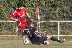 Kreisklasse - Saison 2024/25- Türkisch SV Ingolstadt - TSV Gaimersheim II - Daniel Drotleff rot Türkisch - Daniel Marxreiter schwarz Gaimersheim - Foto: Meyer Jürgen