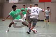 Hallenturnier Ingolstadt Nord - Saison 2024/25 - MBB SG MAnching - FC Fatih Ingolstadt  - Faniel Brhane grün Fatih - Batuhan Pehlül weisss Manching - Foto: Meyer Jürgen