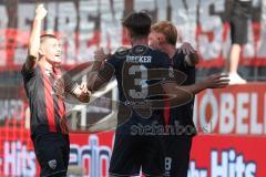 3. Liga - Saison 2024/25 - FC Ingolstadt 04 - SV Wehen Wiesbaden - Der 2:1 Führungstreffer - jubel - Benjamin Kanuric (Nr.8 - FCI) - Elias Decker (Nr.3 - FCI) - Foto: Meyer Jürgen