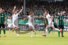 3.Liga - Saison 2023/2024 - Preußen Münster - FC Ingolstadt 04 - Der 0:1 Führungstreffer durch Jannik Mause (Nr.7 - FCI)- jubel - Torwart Max Schulze Niehues (Nr.35 - Preussen Münster) -  - Foto: Meyer Jürgen
