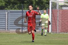 Bayernliga Süd - Saison 2021/2022 - FC Ingolstadt 04 II - SpVgg Hangkofen - Der 2:2 Ausgleichstreffer durch Gashi Egson (#7 FCI) - jubel - Sebastian Meier Torwart Hangkofen - Foto: Meyer Jürgen