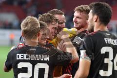 Toto-Pokal - Saison 2023/2024 - FC Ingolstadt 04 - Jahn Regensburg - Elfmeterschießen gewonnen - jubel - freude - Torwart Marius  Funk (Nr.1 - FCI) hält den Elfmeter und wird zum Matchwinner - Daouda Beleme (Nr.9 - FCI) - Foto: Meyer Jürgen