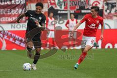 3.Liga - Saison 2022/2023 - Hallersche FC - FC Ingolstadt 04 -  Justin Butler (Nr.31 - FCI) - Lucas Halangk (Nr.16 - Halle) - - Foto: Meyer Jürgen