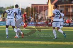 Toto Pokal - Saison 2022/2023 - SpVgg Heßdorf - FC Ingolstadt 04 - Der 0:3 Führungstreffer durch Moussa Doumbouya (Nr.27 - FCI) - Jubel - Marcel Costly (Nr.22 - FCI) - Foto: Meyer Jürgen