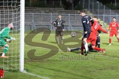 Bayernliga Süd - Saison 2022/2023 - FC Ingolstadt 04 -  VFB Hallbergmoos - Der 1:1 Ausgleichstreffer durch Udogu David (Nr.2 - Fc Ingolstadt 04 II) - Jubel - Gashi Egson (Nr.9 - Fc Ingolstadt 04 II) - Carl Opitz schwarz Hallbergmoos - Dominic Dachs Torwar