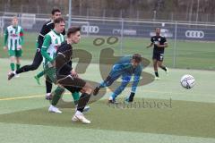 Landesliga Bayern - U17 - B-Junioren - Saison 2022/2023 - FC Ingolstadt 04 II - SV Schalding - Heining  - Der 1:3 Anschlusstreffer durch Leitl Luca schwarz FCI - jubel - Enrico Birkner Torwart Schalding - Foto: Meyer Jürgen