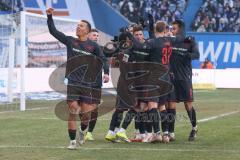 3. Liga - Saison 2025/26 - Hansa Rostock - FC Ingolstadt 04  -  Der 0:3 Führungstreffer durch - Marcel Costly (Nr.22 - FCI) - jubeln den Fans zu - XXXXX - Foto: Meyer Jürgen