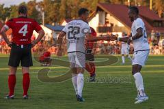 Toto Pokal - Saison 2022/2023 - SpVgg Heßdorf - FC Ingolstadt 04 - Der 0:3 Führungstreffer durch Moussa Doumbouya (Nr.27 - FCI) - Jubel - Marcel Costly (Nr.22 - FCI) - Foto: Meyer Jürgen