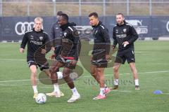 3. Liga; 1. Training nach Winterpause, 2023 FC Ingolstadt 04; Tobias Bech (11, FCI) Moussa Doumbouya (27, FCI) Marcel Costly (22, FCI) Rico Preißinger (6, FCI)