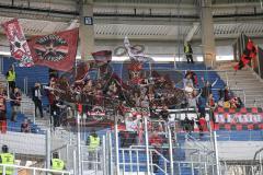 2.BL; Karlsruher SC - FC Ingolstadt 04; mitgereiste Fan Fankurve Banner Fahnen Spruchband