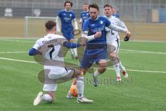 AUDI - Schanzer Amateur Cup - Halbfinale 1 - Saison 2024/25 - FC Mindelstetten - SV Menning - Moritz Liedl weiss Mindelstetten - Noah Kamenjasevic blau Menning - Foto: Meyer Jürgen