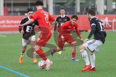 Bayernliga Nord - Saison 2023/24 - FC Ingolstadt 04 II - DJK Ammerthal - Valentin Hoti (Nr.6 - FCI) - Koc Deniz schwarz Ammerthal links - Davide Sekulovic (Nr.21 - FCI) - Foto: Meyer Jürgen