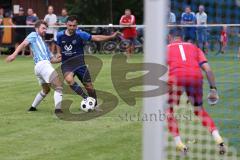 Kreisliga - Saison 2023/2024 - SV Menning  - FC Sandersdorf - Johannes Boyer blau Menning - Manuel Recum weiss Sandersdorf - Marcel Zach Torwart Sandersdorf - Foto: Meyer Jürgen