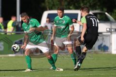 Kreisliga - Saison 2023/24 - Relegation zur BZL - FC Gerolfing - SVA Palzing - Stefan Hoffmann grün Gerolfing links- Kilian Oberprieler schwarz Palzing - Foto: Meyer Jürgen