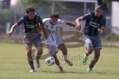 Bayernliga Nord - Saison 2025/26 - FC Ingolstadt 04 II - SV Weiden - Lummer Michael grau links Weiden - Can Paylan (Nr.13 - FC Ingolstadt II) - Sylejmani Jahi grau Weiden rechts - Foto: Meyer Jürgen