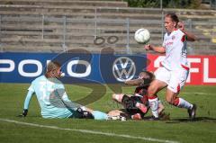 DFB—Pokal 1. Hauptrunde -  Saison 2026/27  - FC Ingolstadt 04 Frauen - 1. FSV Mainz 05 - Jenny Beyer (Nr.8 - FCI Frauen) mit einer Torchance - Schön Marisa TW Mainz - Berg Johanna weiss Mainz - Foto: Meyer Jürgen