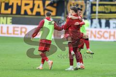 3. Liga; Alemannia Aachen - FC Ingolstadt 04; Sieg Jubel Freude Linus Rosenlöcher (19, FCI) Frederik Christensen (11, FCI) Gustav Christensen (24, FCI)