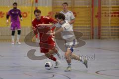 Lotto Bayern Hallencup - Lindenkreuzhalle Saison 2024/25 - FC Deisenhofen - Türk SV Ingolstadt - Noah Rehm weiss Deisenhofen - Aurel Kuqanaj rot Türk SV Ing. - Foto: Meyer Jürgen